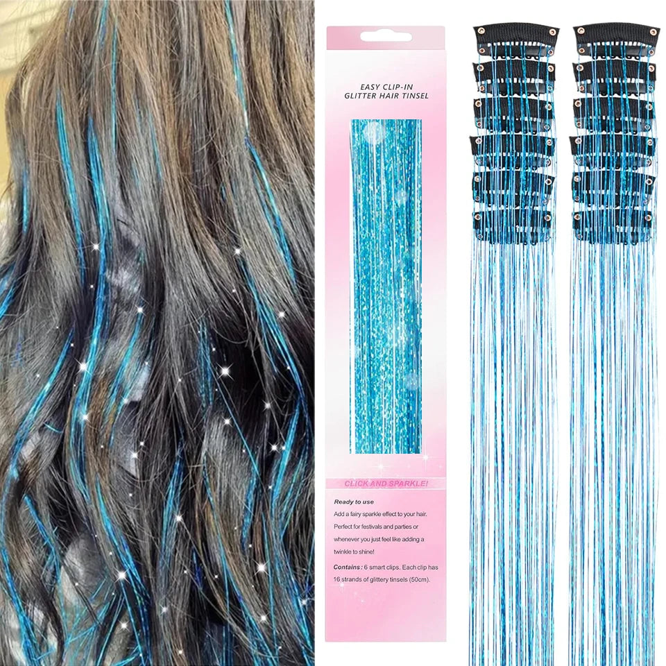 Tinsel Kit 12Pcs Clip In Hair Glitter Extensions