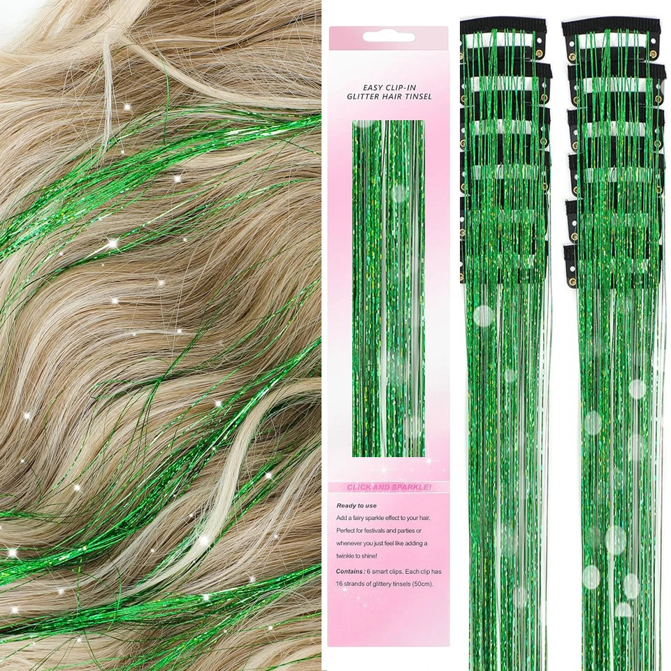 Tinsel Kit 12Pcs Clip In Hair Glitter Extensions