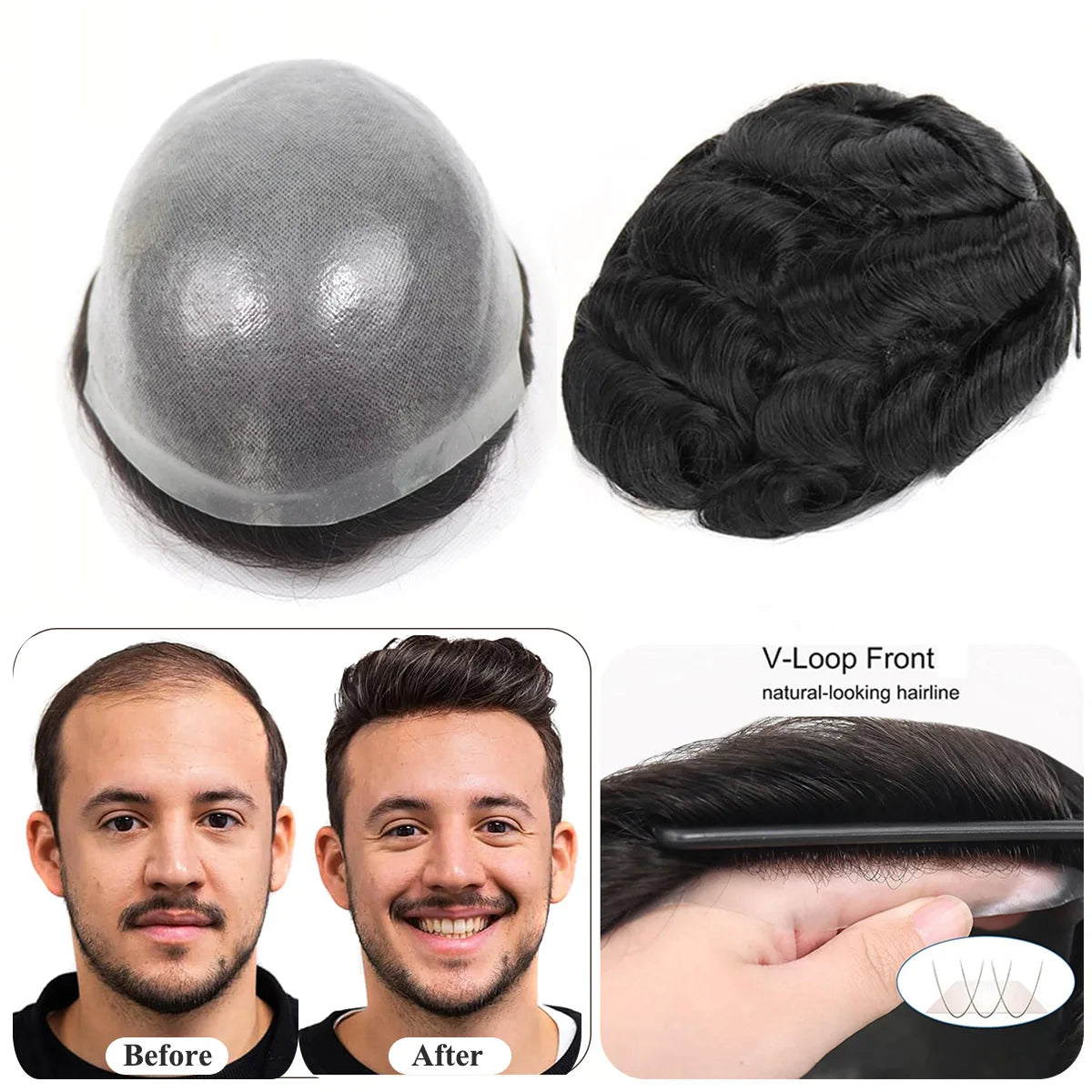 Breathable Toupee Remy Human Hair Natural Hairline Male Hair Extensions