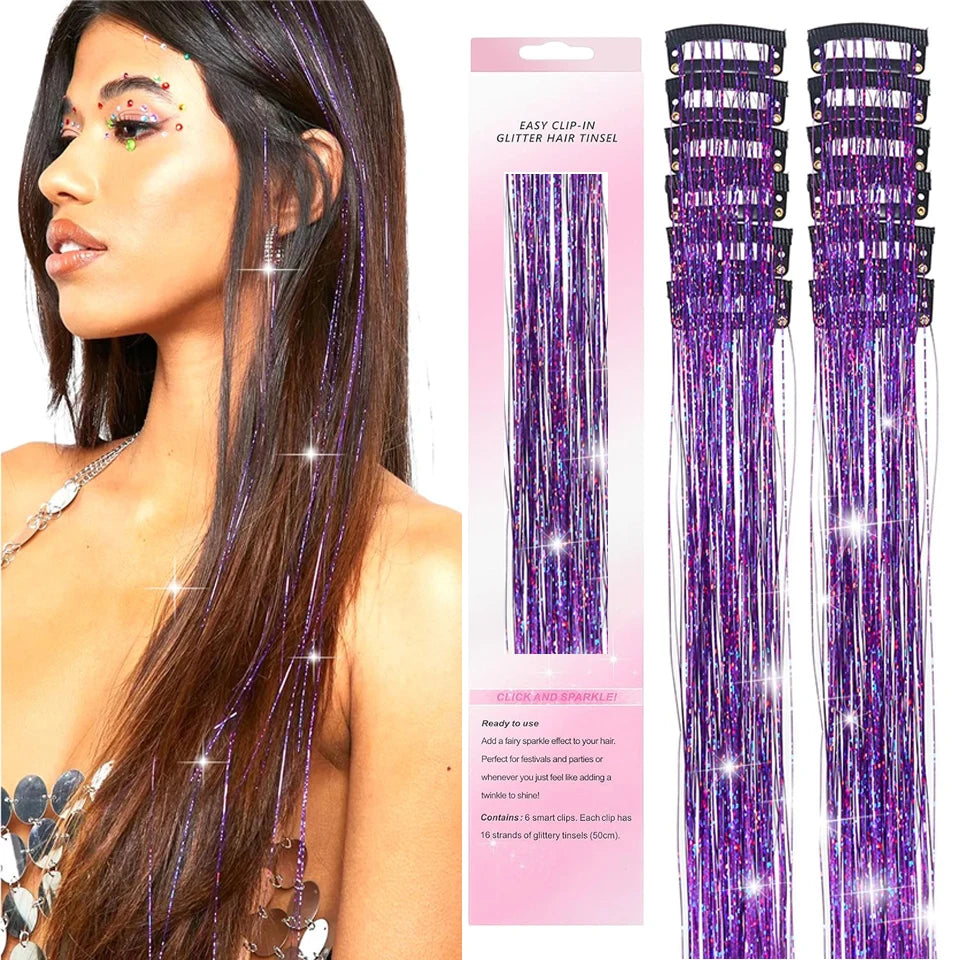 Tinsel Kit 12Pcs Clip In Hair Glitter Extensions