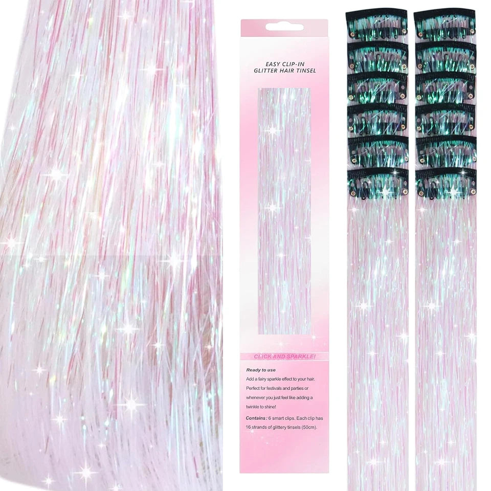 Tinsel Kit 12Pcs Clip In Hair Glitter Extensions