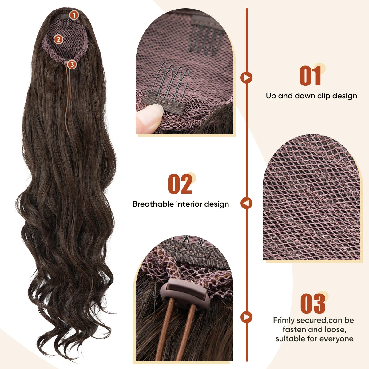 Hair Pony Hair Extensions , Clip In Drawstring Pony