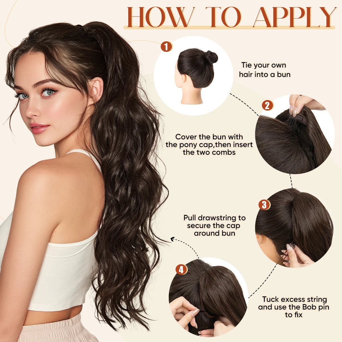Hair Pony Hair Extensions , Clip In Drawstring Pony