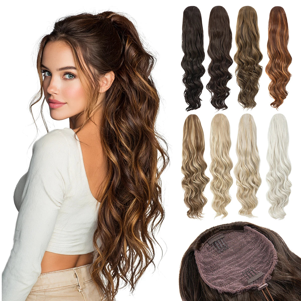 Hair Pony Hair Extensions , Clip In Drawstring Pony