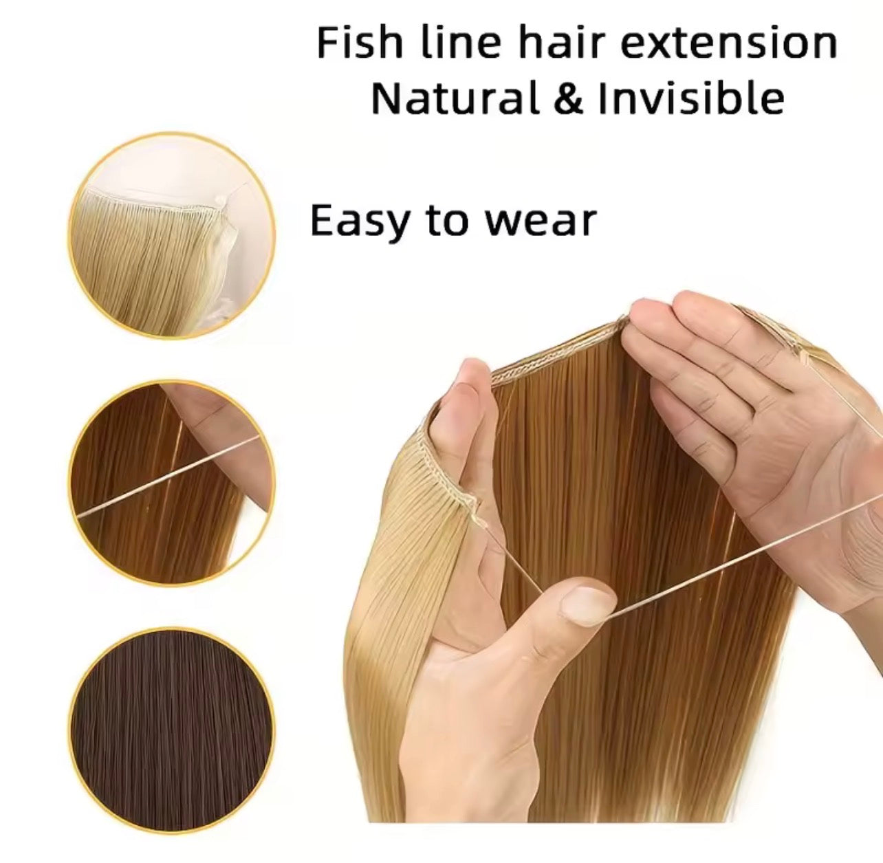 Invisible Halo Fish line Hair Extensions 24”