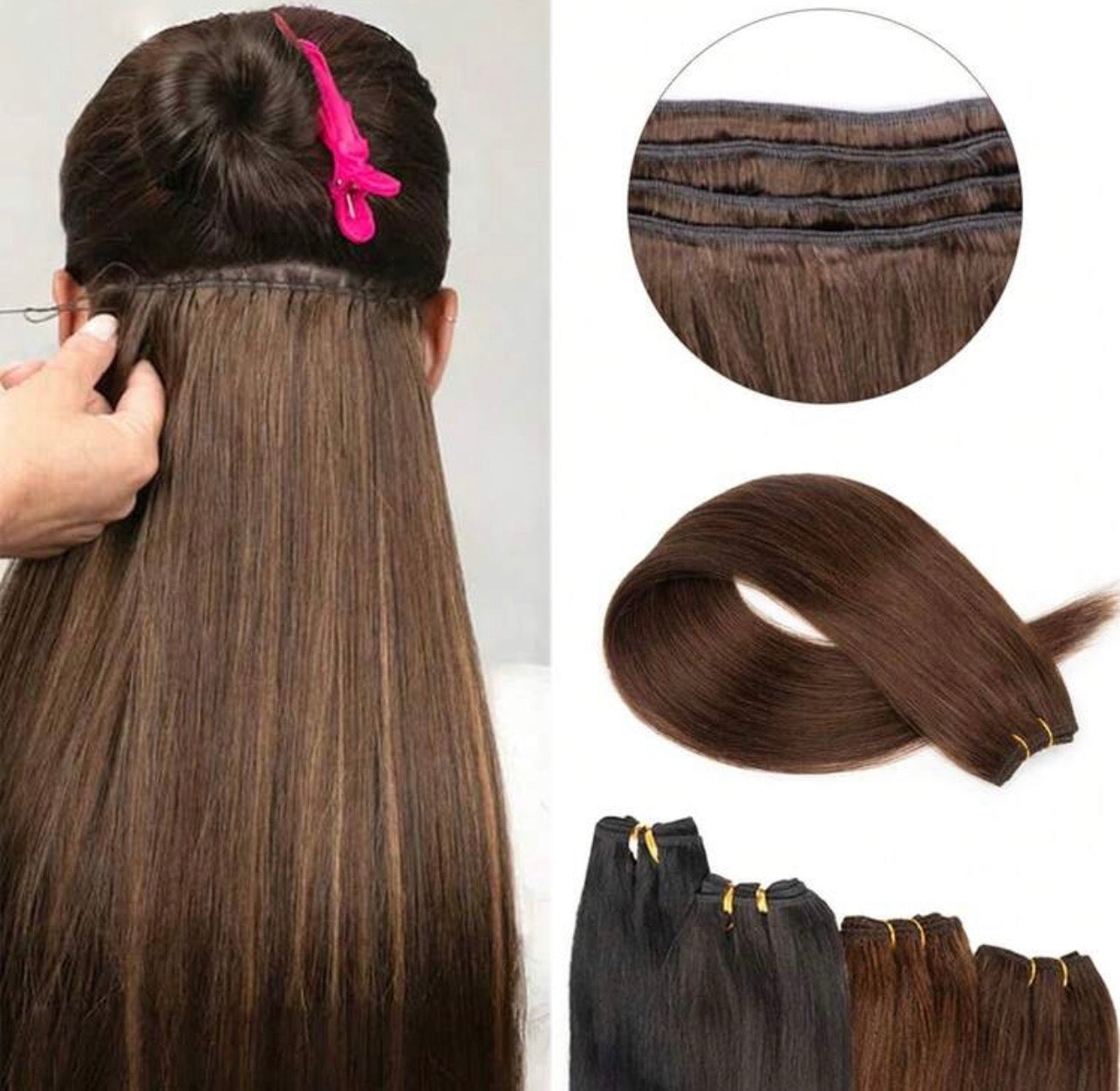 Weft Bundles Brazilian Straight Human Hair , Double Weft Quick Weave