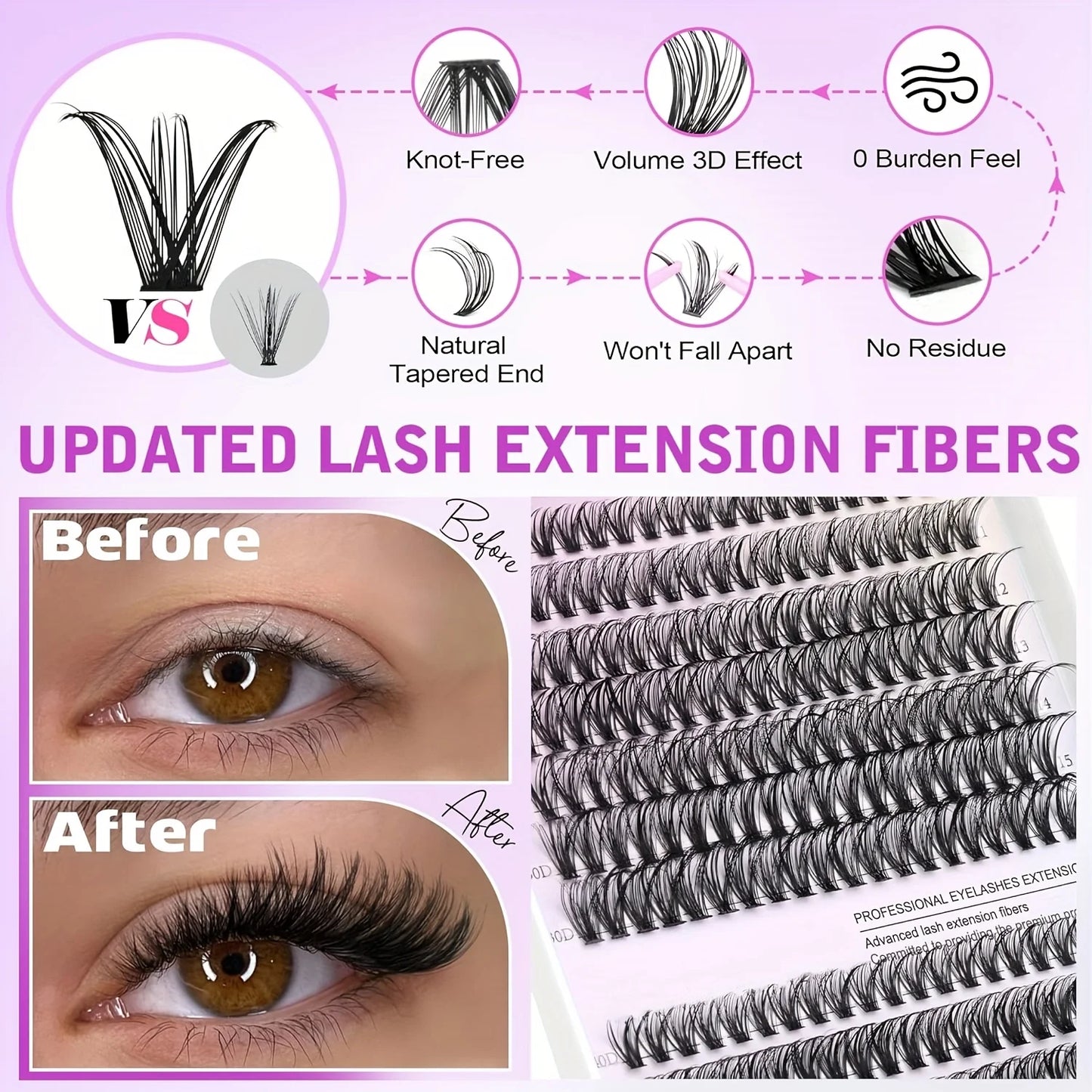 Natural Look False Eyelashes Kit, 280pcs lashes clusters kit, 9-16mm 30D&40D Individual Lashes with Bond Seal Tweezers forMakeup