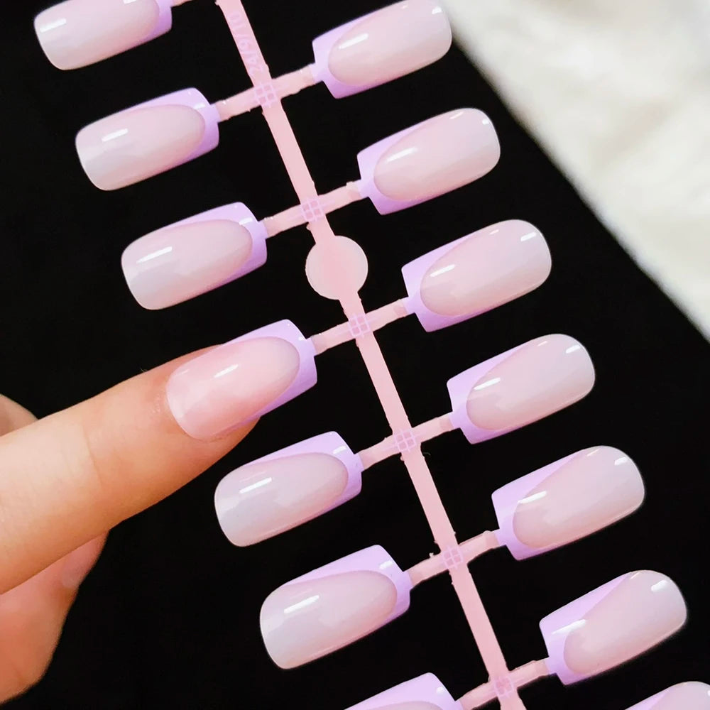 120Pcs Short Square White French Fake Nails Tips Nude Pink Coffin-shaped Glossy Press on nails Full Cover Wearable False Nails-#