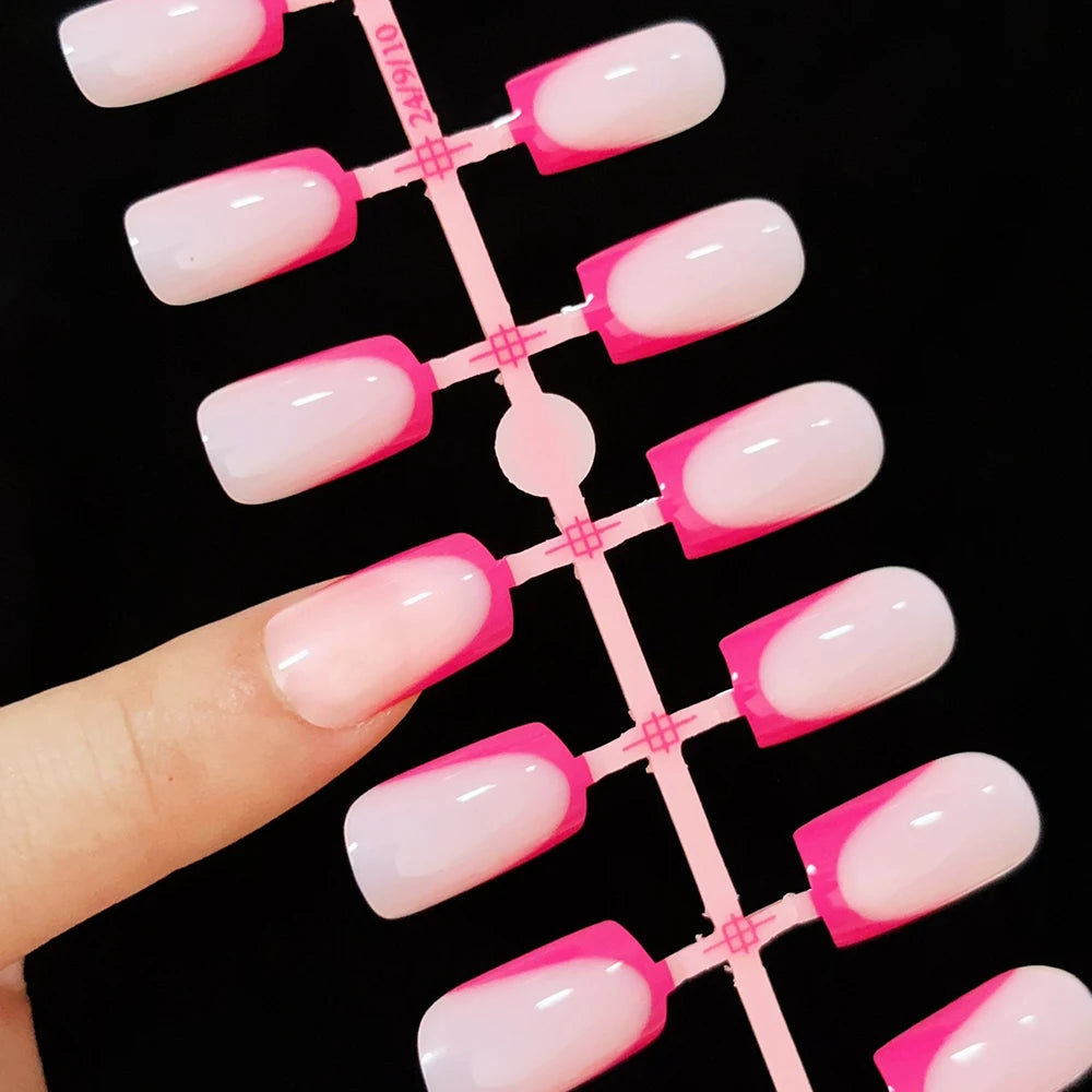 120Pcs Short Square White French Fake Nails Tips Nude Pink Coffin-shaped Glossy Press on nails Full Cover Wearable False Nails-#