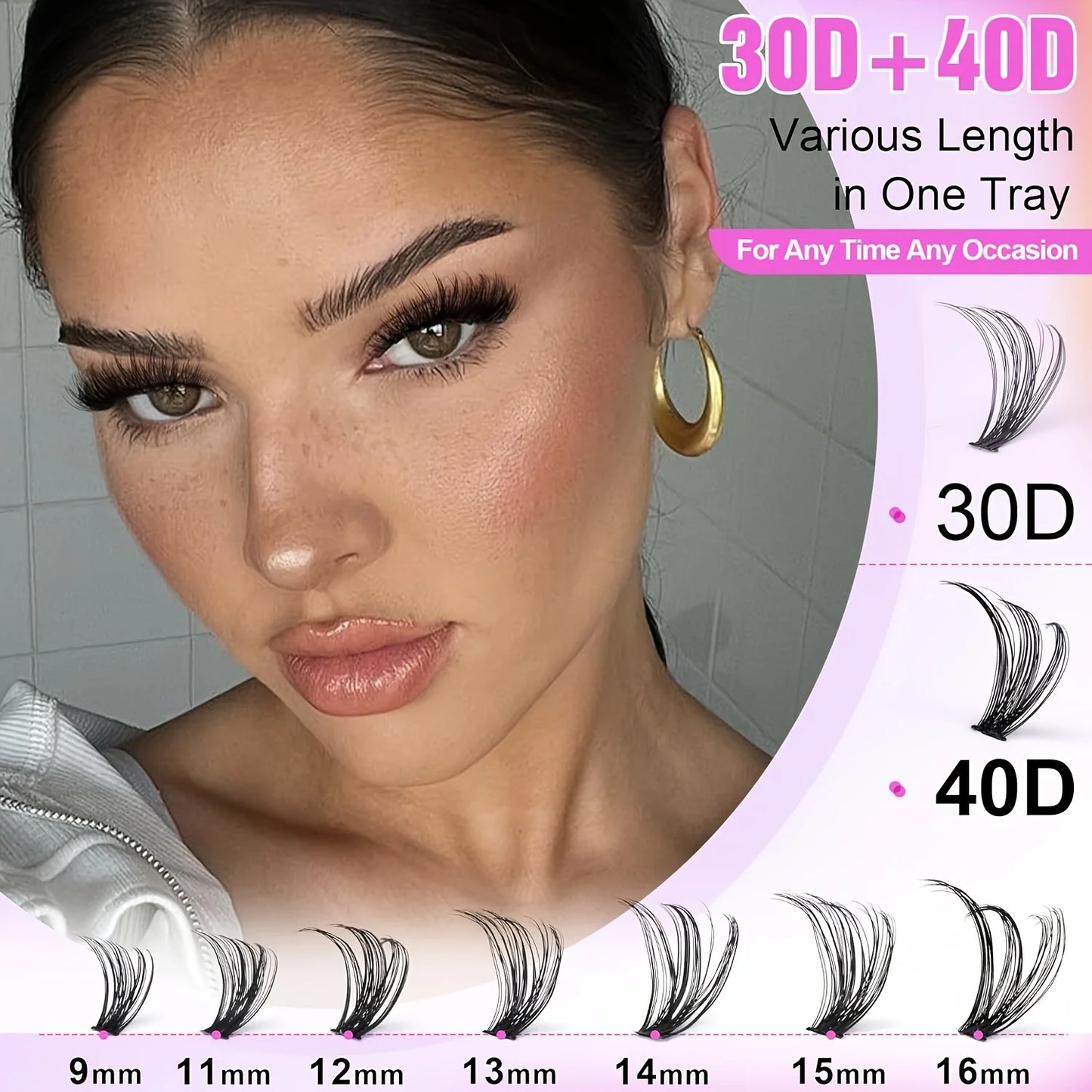 Natural Look False Eyelashes Kit, 280pcs lashes clusters kit, 9-16mm 30D&40D Individual Lashes with Bond Seal Tweezers forMakeup