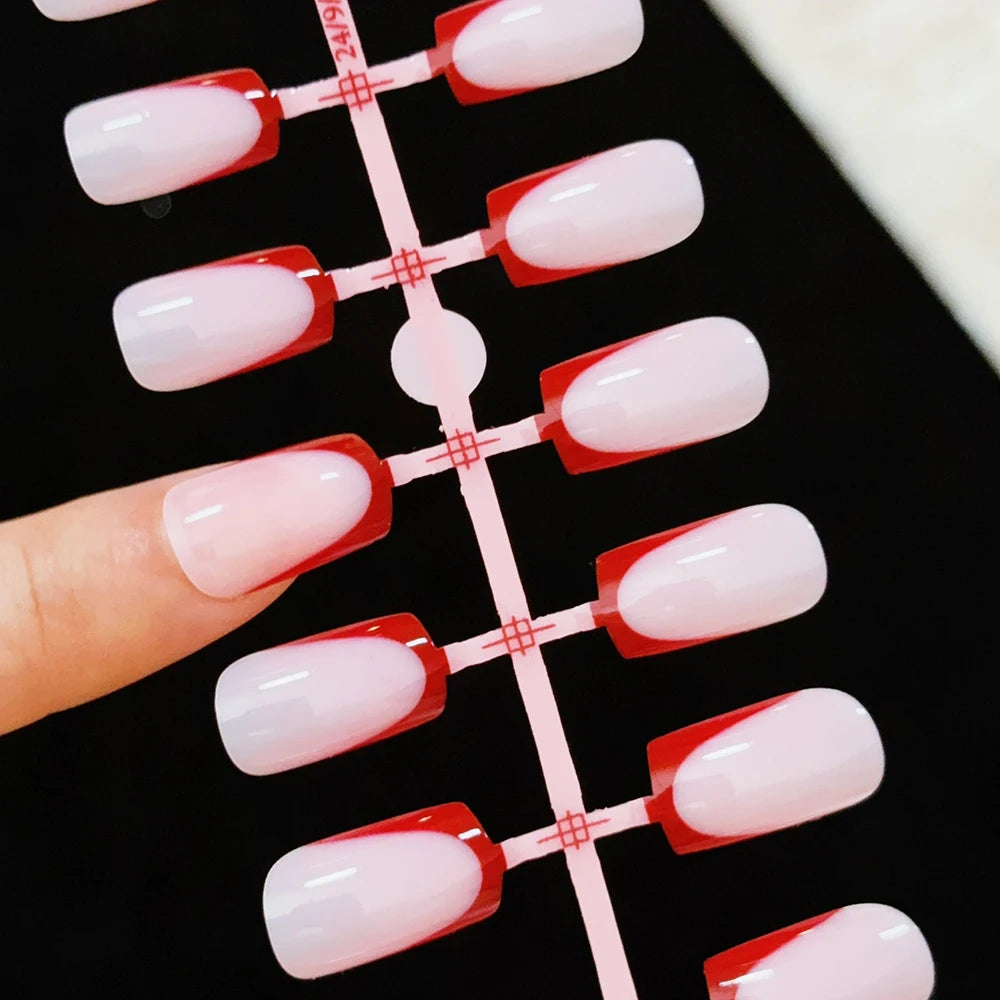 120Pcs Short Square White French Fake Nails Tips Nude Pink Coffin-shaped Glossy Press on nails Full Cover Wearable False Nails-#
