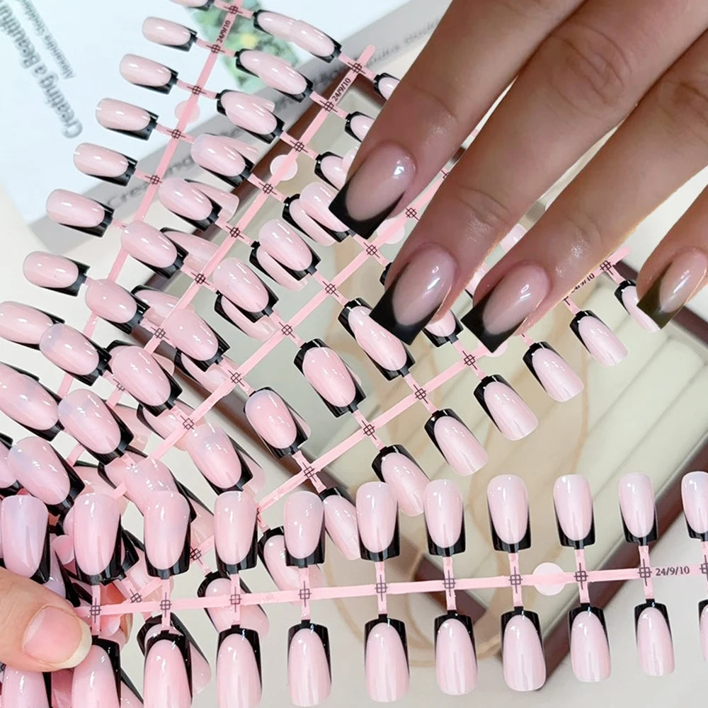 120Pcs Short Square White French Fake Nails Tips Nude Pink Coffin-shaped Glossy Press on nails Full Cover Wearable False Nails-#