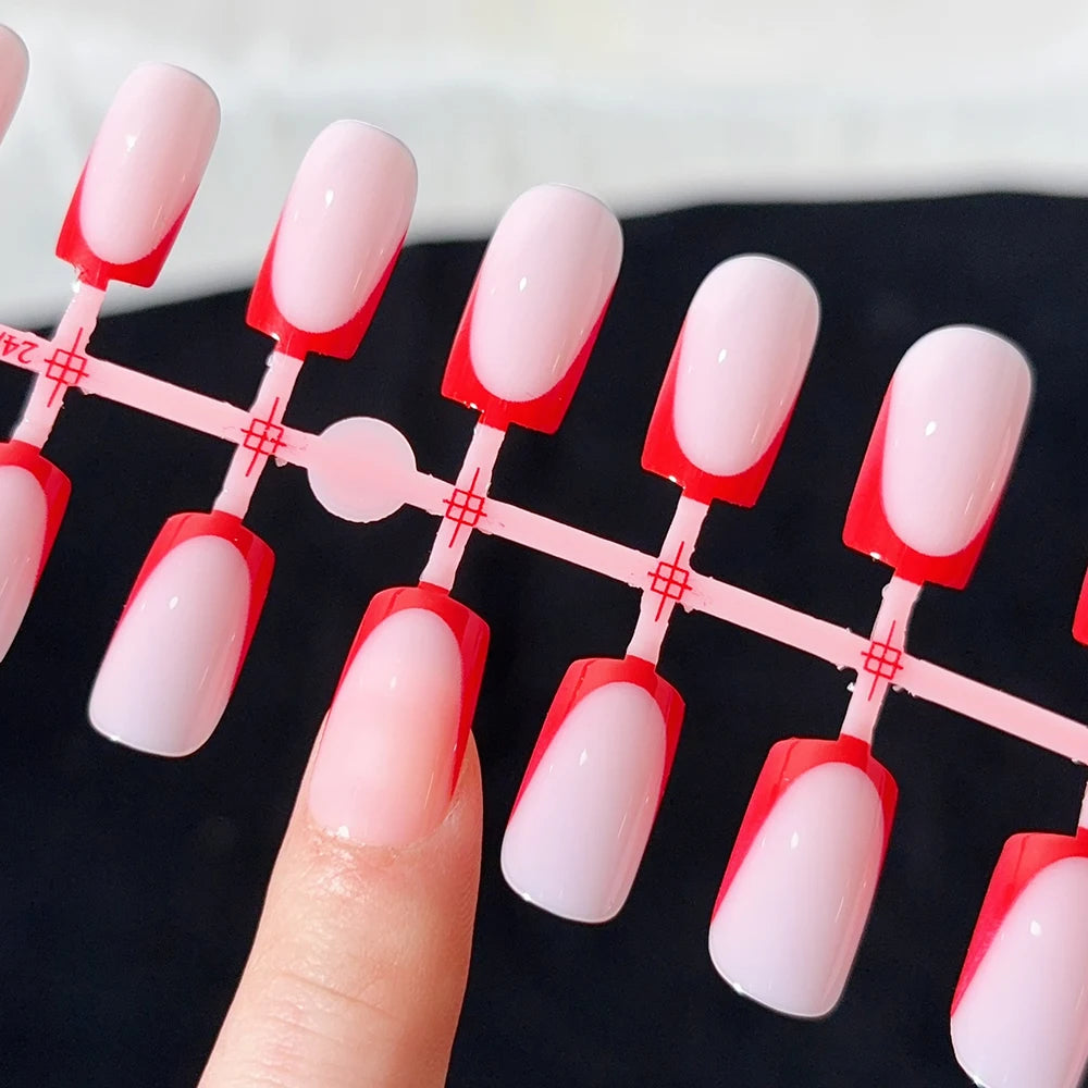 120Pcs Short Square White French Fake Nails Tips Nude Pink Coffin-shaped Glossy Press on nails Full Cover Wearable False Nails-#