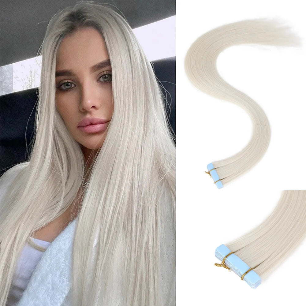 Tape in Hair Extensions Human Hair, 20Inch 10Pcs  25g  Seamless Weft Tape Invisible Adhesive Tape In Hair Extensions