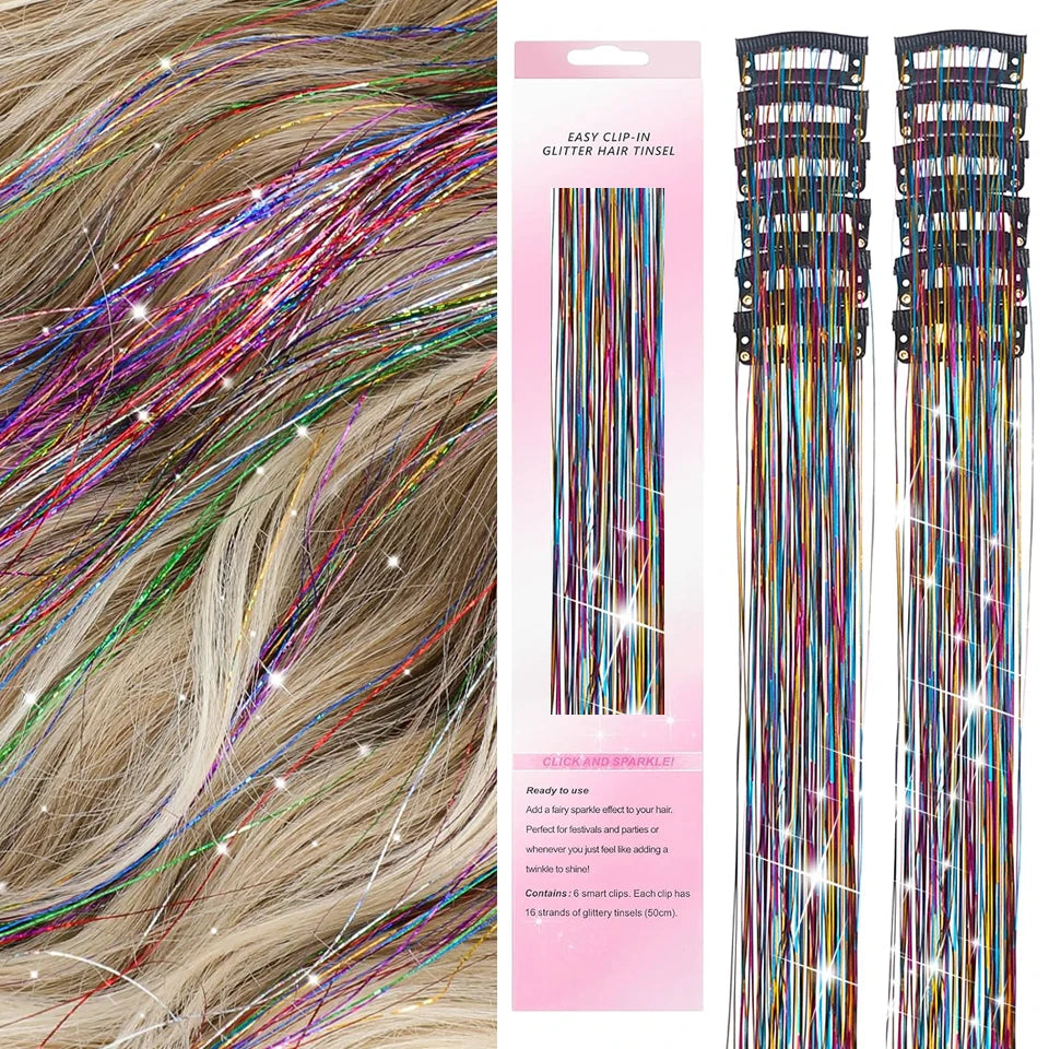 Tinsel Kit 12Pcs Clip In Hair Glitter Extensions