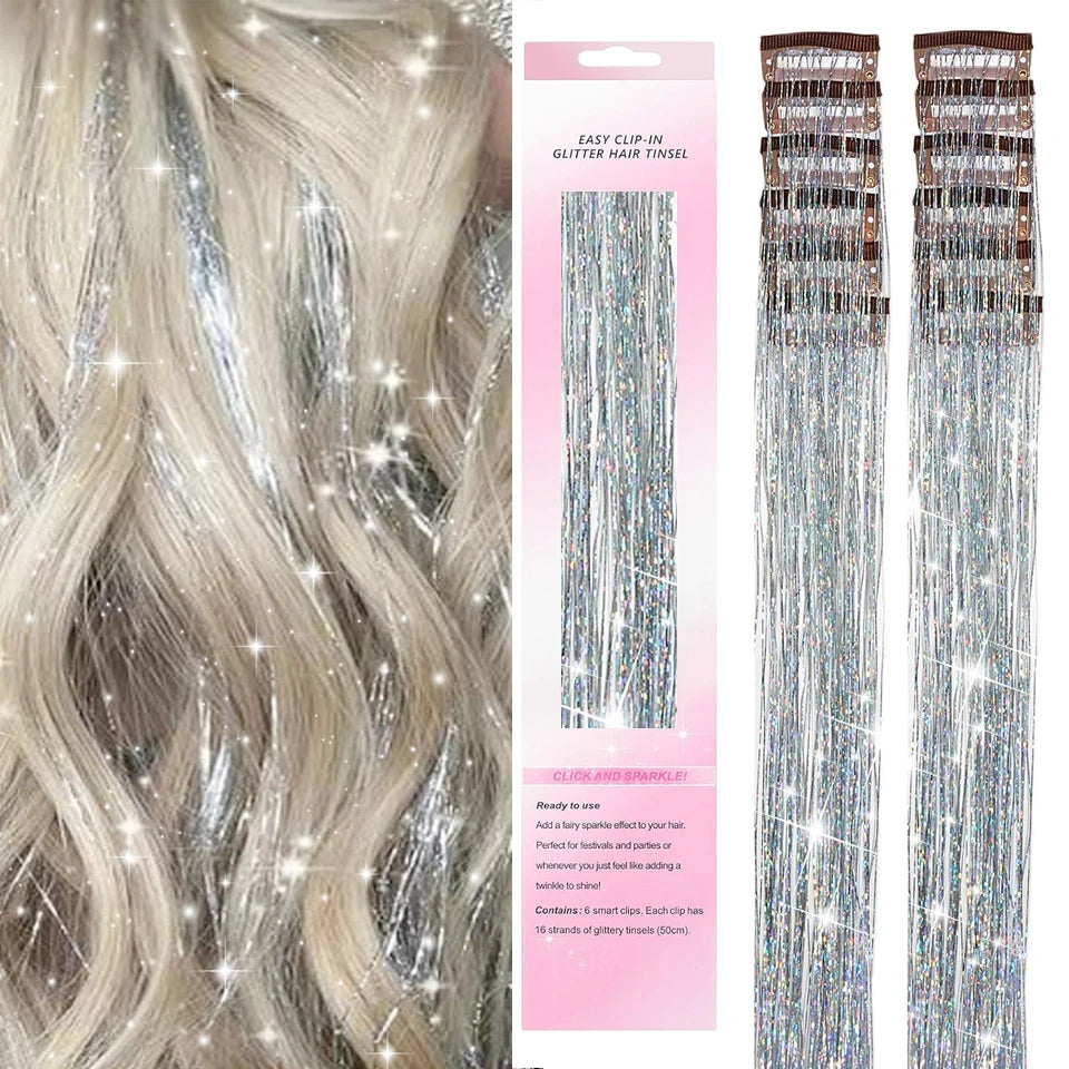Tinsel Kit 12Pcs Clip In Hair Glitter Extensions