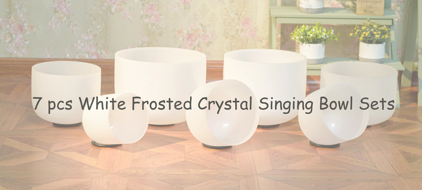 Crystal Singing Bowls Chakra Set of 7 with Carrying Cases for Yoga Medication Sound Healing for Deep Relaxation 7"-12"