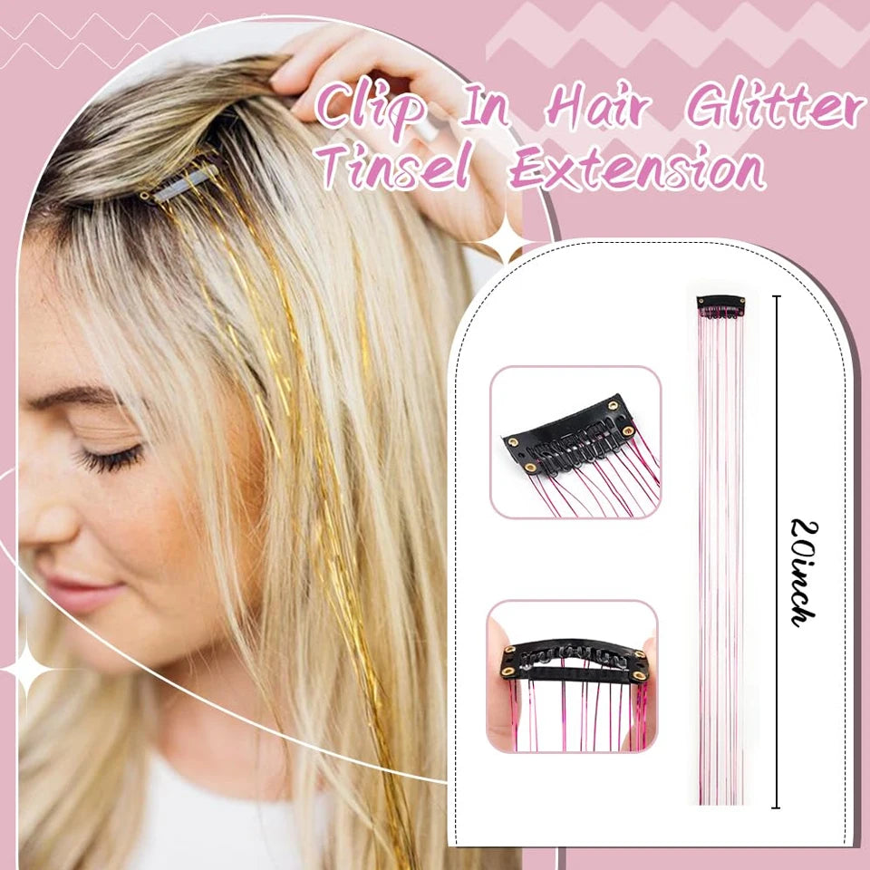 Tinsel Kit 12Pcs Clip In Hair Glitter Extensions