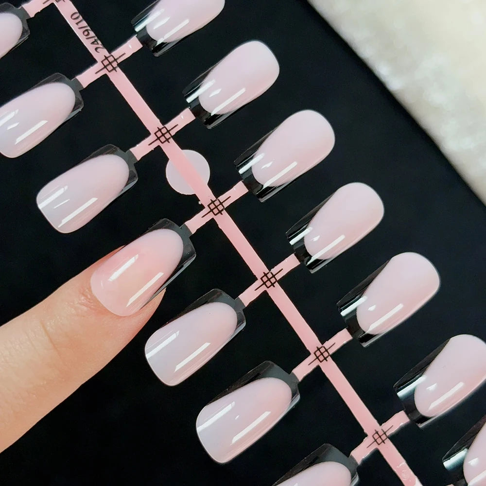 120Pcs Short Square White French Fake Nails Tips Nude Pink Coffin-shaped Glossy Press on nails Full Cover Wearable False Nails-#