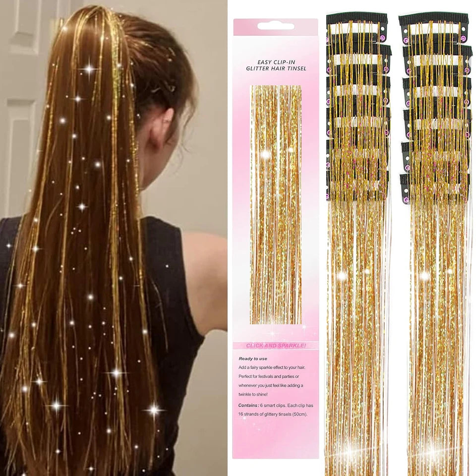 Tinsel Kit 12Pcs Clip In Hair Glitter Extensions
