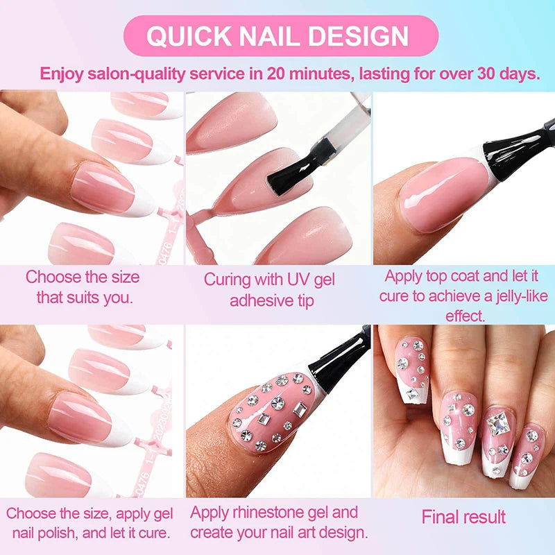 150pcs Boxed French Gel Tips Press On Nails Almond Nails 15 Sizes Pre-applied Fake Nails For Manicure Extension
