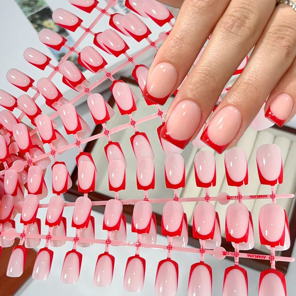120Pcs Short Square White French Fake Nails Tips Nude Pink Coffin-shaped Glossy Press on nails Full Cover Wearable False Nails-#
