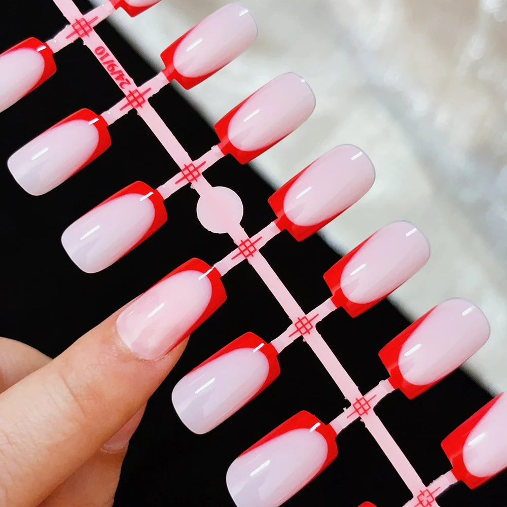 120Pcs Short Square White French Fake Nails Tips Nude Pink Coffin-shaped Glossy Press on nails Full Cover Wearable False Nails-#