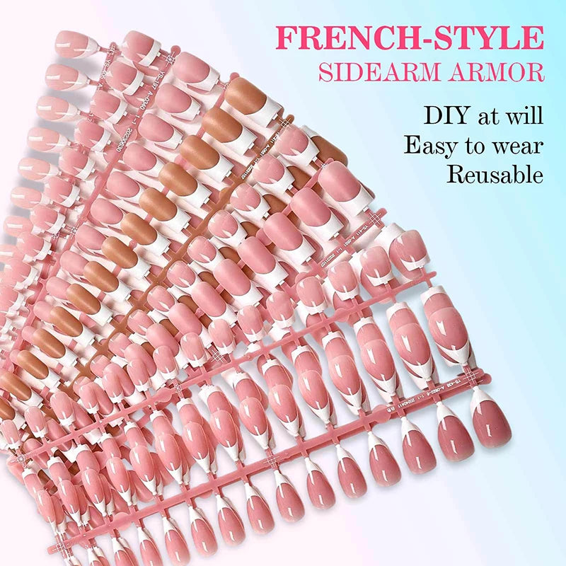 150pcs Boxed French Gel Tips Press On Nails Almond Nails 15 Sizes Pre-applied Fake Nails For Manicure Extension