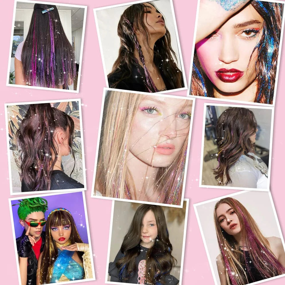 Tinsel Kit 12Pcs Clip In Hair Glitter Extensions