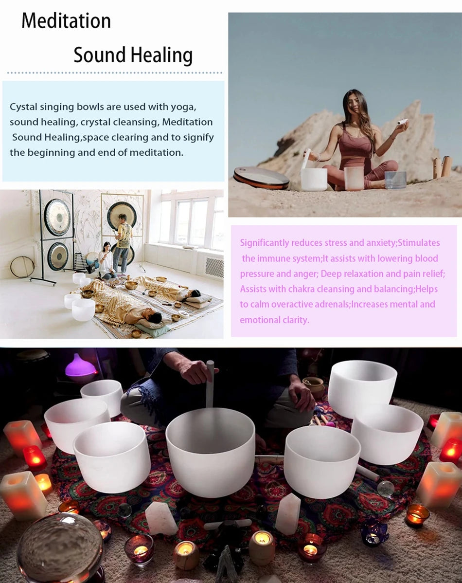 Crystal Singing Bowls Chakra Set of 7 with Carrying Cases for Yoga Medication Sound Healing for Deep Relaxation 7"-12"