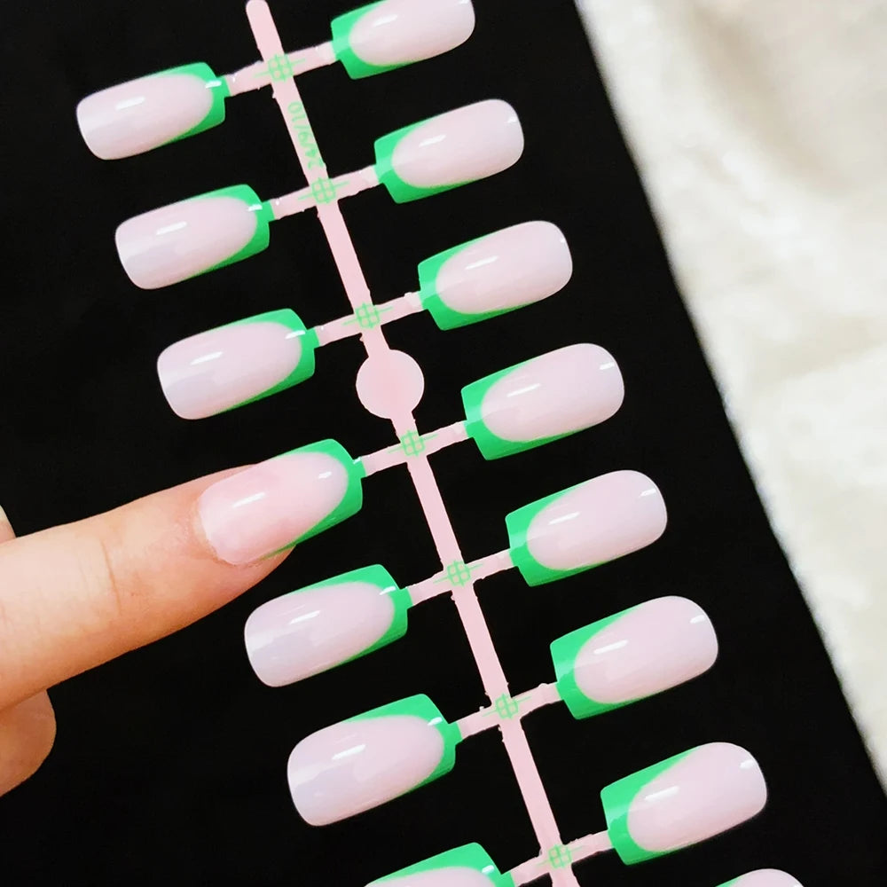 120Pcs Short Square White French Fake Nails Tips Nude Pink Coffin-shaped Glossy Press on nails Full Cover Wearable False Nails-#