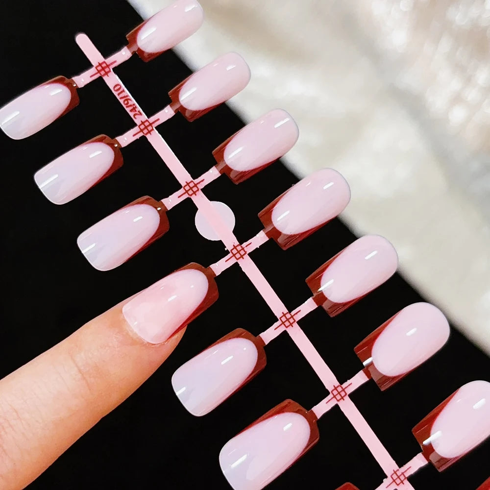 120Pcs Short Square White French Fake Nails Tips Nude Pink Coffin-shaped Glossy Press on nails Full Cover Wearable False Nails-#