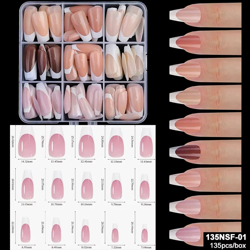 150Pcs/Box Acrylic Press on Nails Full Cover Fake False Tips Soft Gel Extension T-shaped Oval Capsule Almond Sculpted Salon DIY