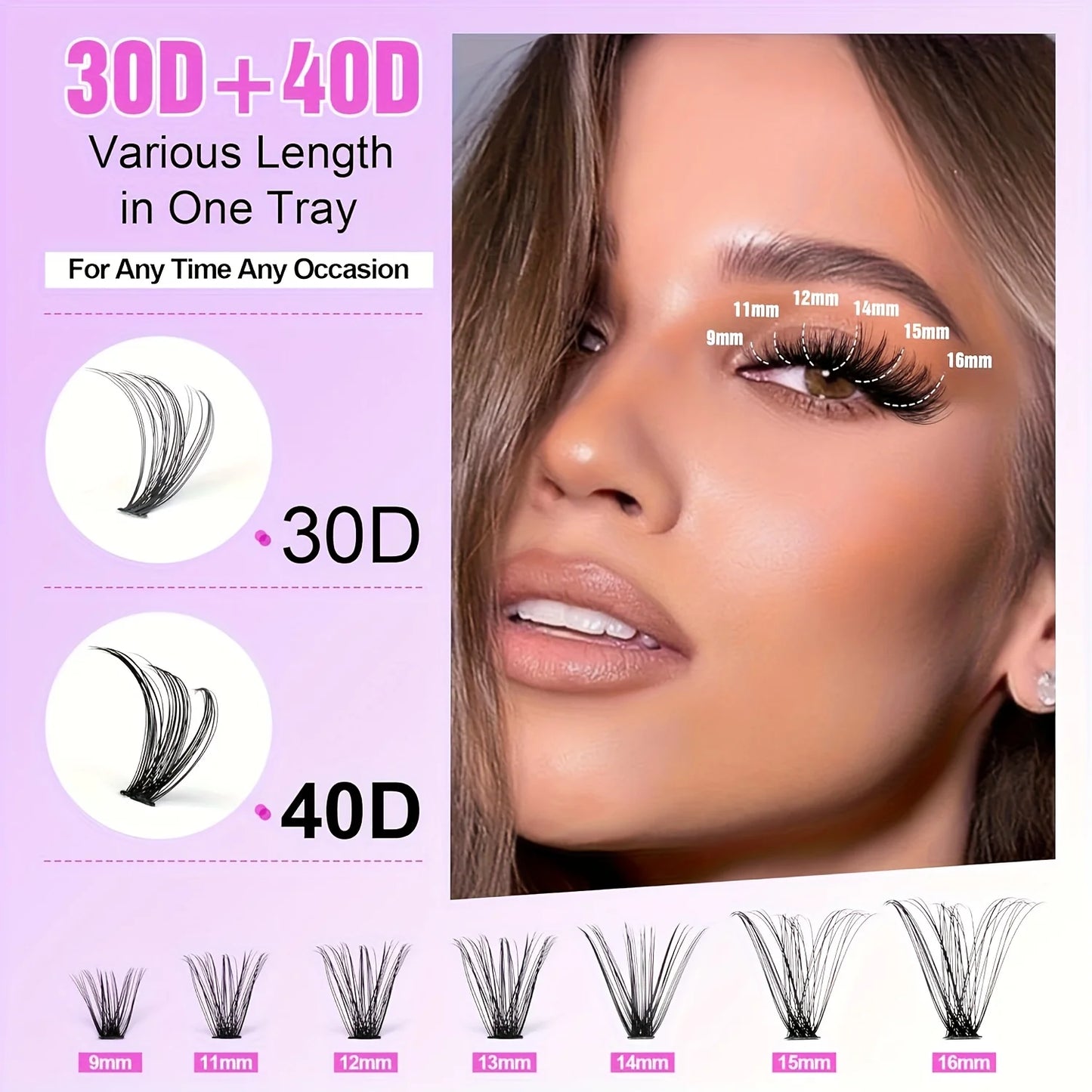 Natural Look False Eyelashes Kit, 280pcs lashes clusters kit, 9-16mm 30D&40D Individual Lashes with Bond Seal Tweezers forMakeup