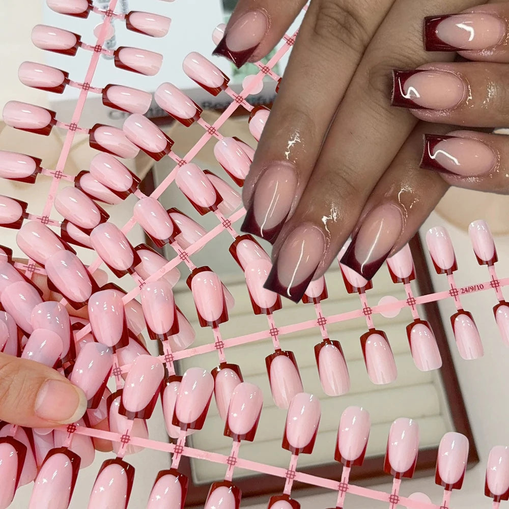 120Pcs Short Square White French Fake Nails Tips Nude Pink Coffin-shaped Glossy Press on nails Full Cover Wearable False Nails-#