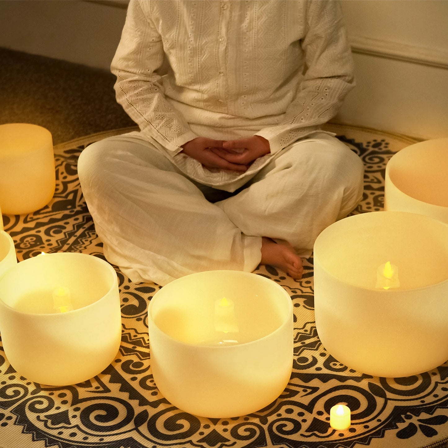 Crystal Singing Bowls Chakra Set of 7 with Carrying Cases for Yoga Medication Sound Healing for Deep Relaxation 7"-12"