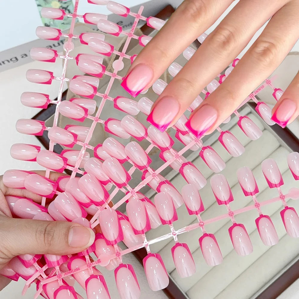 120Pcs Short Square White French Fake Nails Tips Nude Pink Coffin-shaped Glossy Press on nails Full Cover Wearable False Nails-#