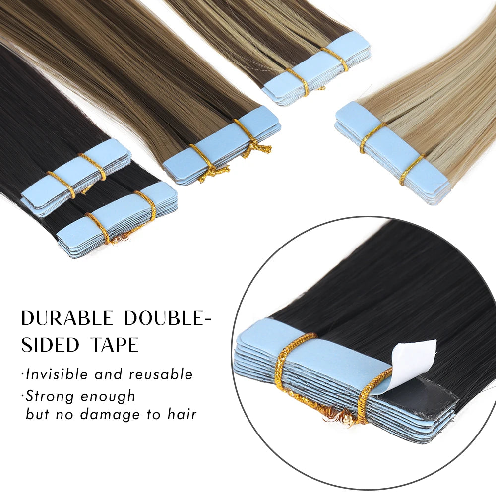 Tape in Hair Extensions Human Hair, 20Inch 10Pcs  25g  Seamless Weft Tape Invisible Adhesive Tape In Hair Extensions