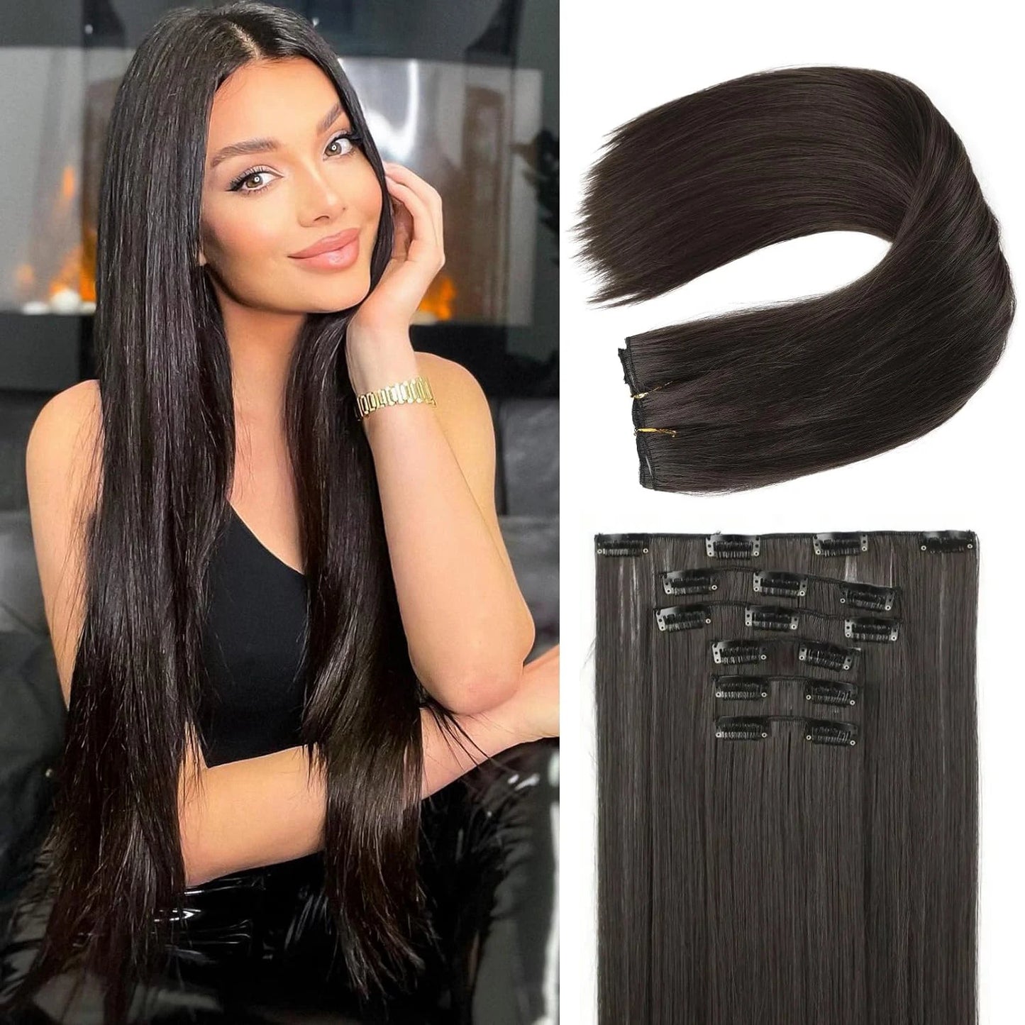 Clip in Hair Extensions Real Natural Hair Remy Straight Set 5&7 Pcs Brazilian Clip in Human Hair Extensions