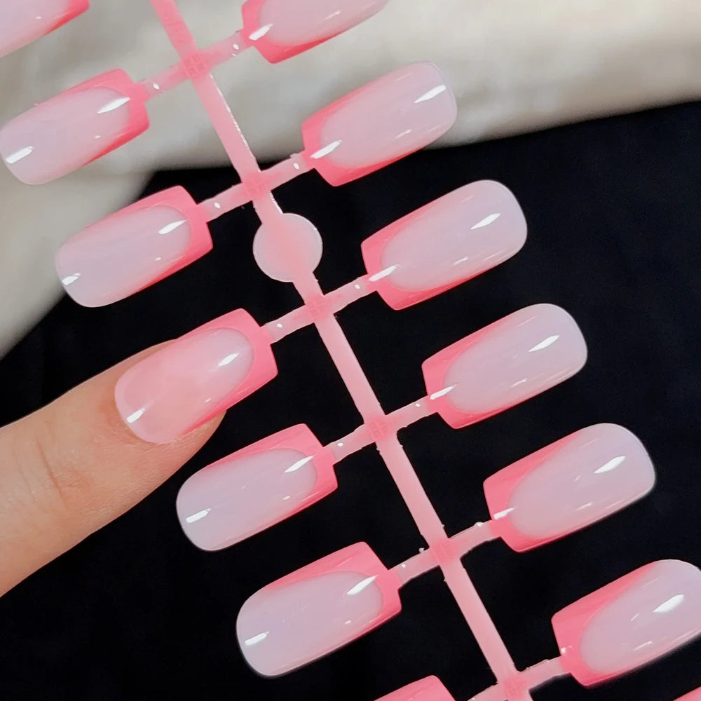120Pcs Short Square White French Fake Nails Tips Nude Pink Coffin-shaped Glossy Press on nails Full Cover Wearable False Nails-#