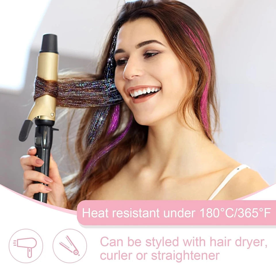 Tinsel Kit 12Pcs Clip In Hair Glitter Extensions