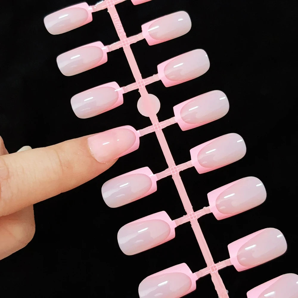 120Pcs Short Square White French Fake Nails Tips Nude Pink Coffin-shaped Glossy Press on nails Full Cover Wearable False Nails-#