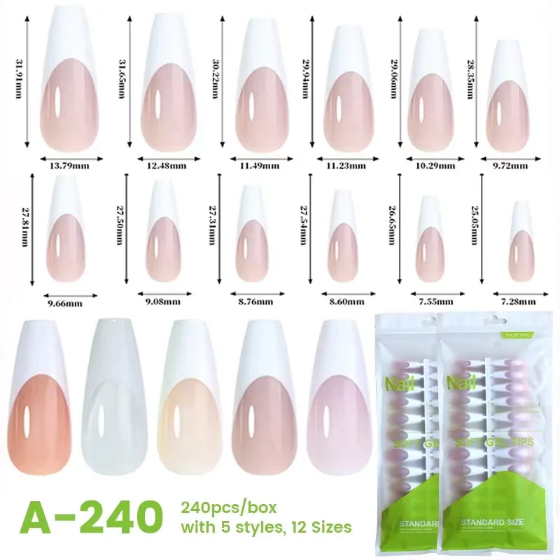 150Pcs/Box Acrylic Press on Nails Full Cover Fake False Tips Soft Gel Extension T-shaped Oval Capsule Almond Sculpted Salon DIY