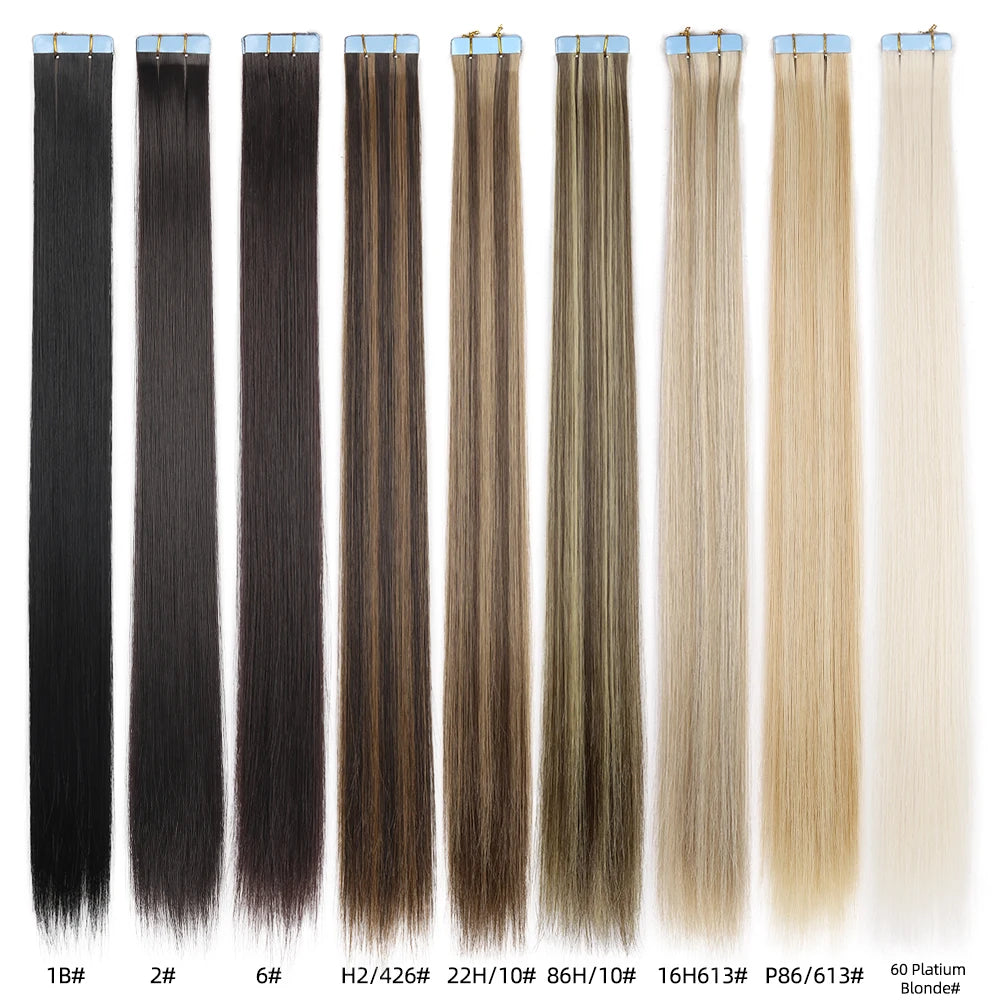 Tape in Hair Extensions Human Hair, 20Inch 10Pcs  25g  Seamless Weft Tape Invisible Adhesive Tape In Hair Extensions