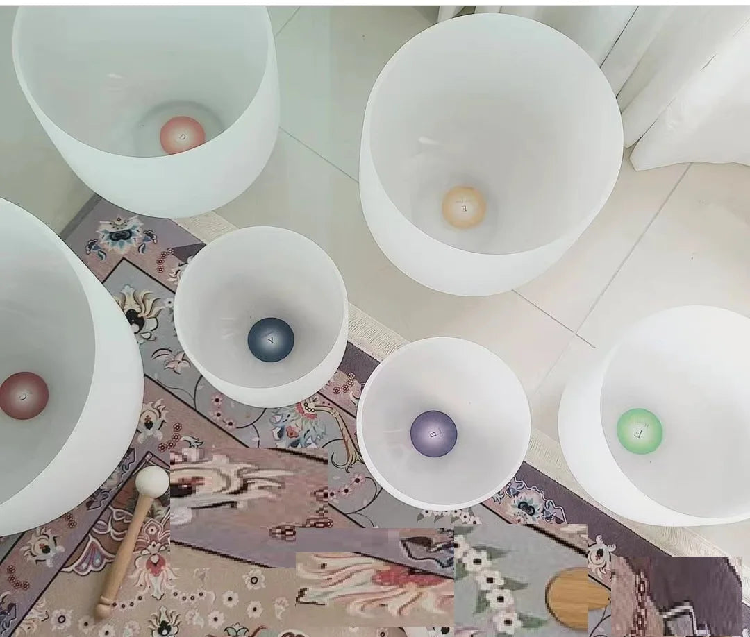 Crystal Singing Bowls Chakra Set of 7 with Carrying Cases for Yoga Medication Sound Healing for Deep Relaxation 7"-12"