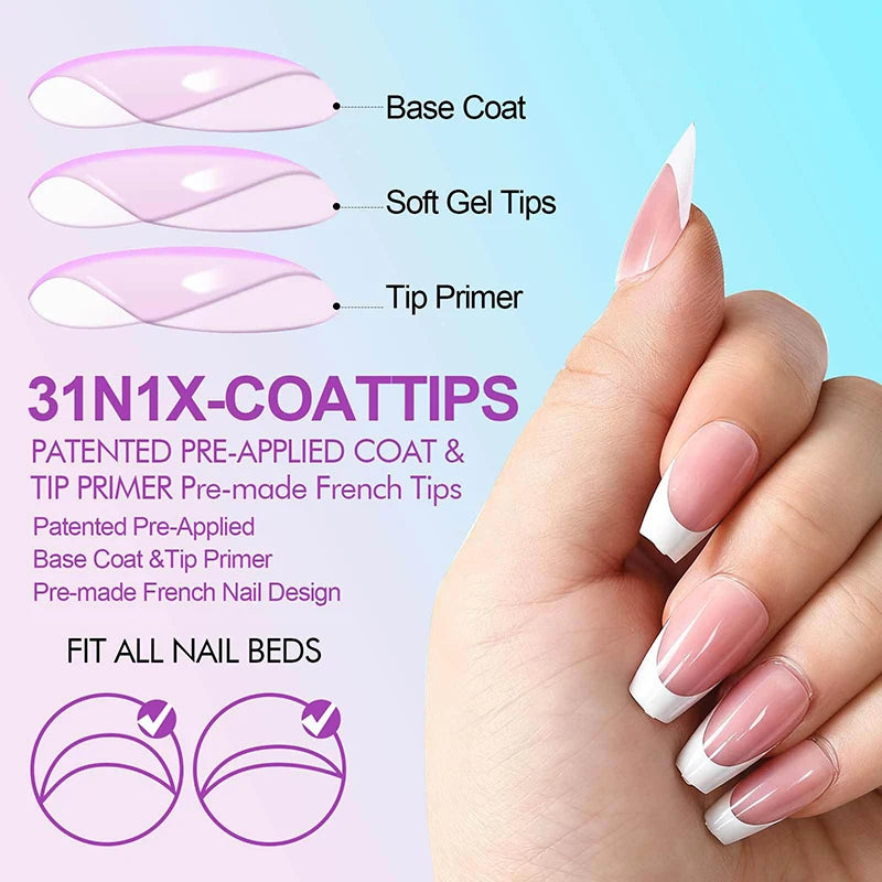 150pcs Boxed French Gel Tips Press On Nails Almond Nails 15 Sizes Pre-applied Fake Nails For Manicure Extension