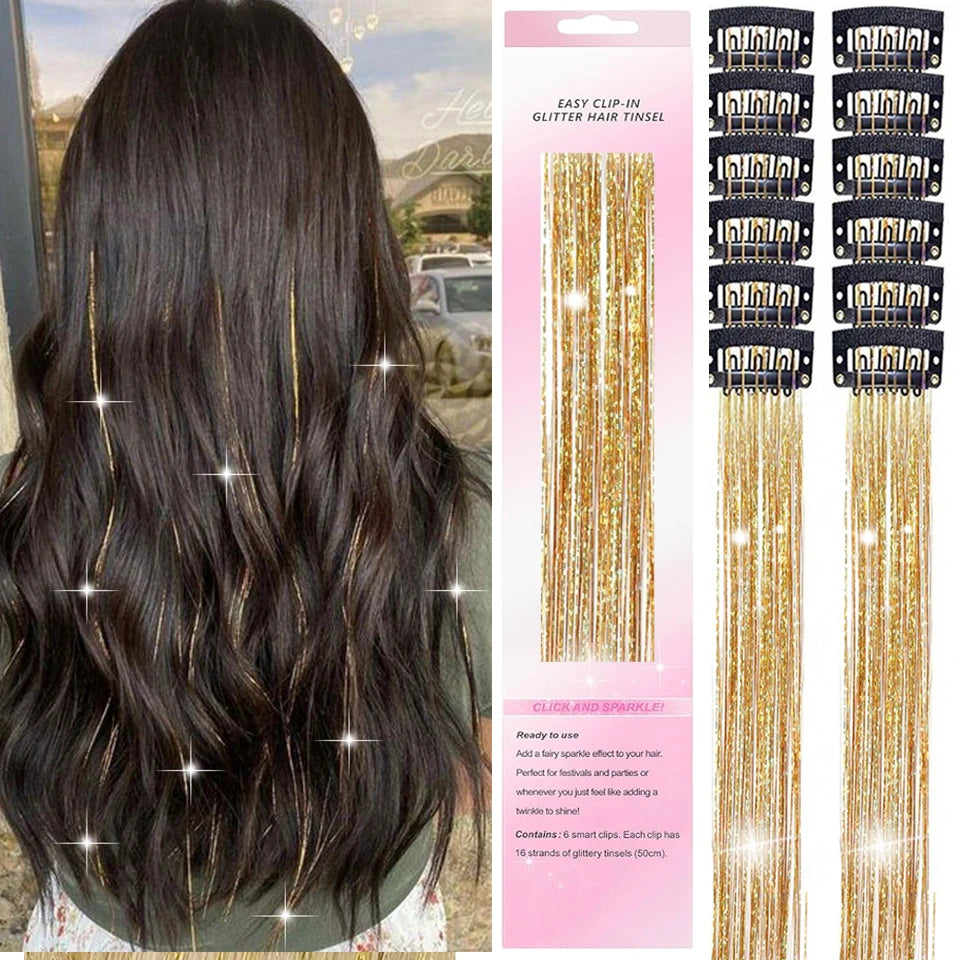 Tinsel Kit 12Pcs Clip In Hair Glitter Extensions