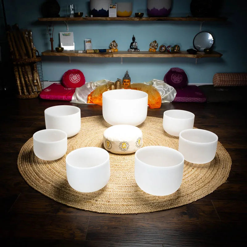 Crystal Singing Bowls Chakra Set of 7 with Carrying Cases for Yoga Medication Sound Healing for Deep Relaxation 7"-12"