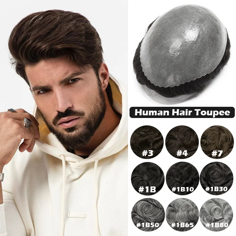 Remy Human Hair Toupee , Capillary Topper , Men's Brazilian Hair System