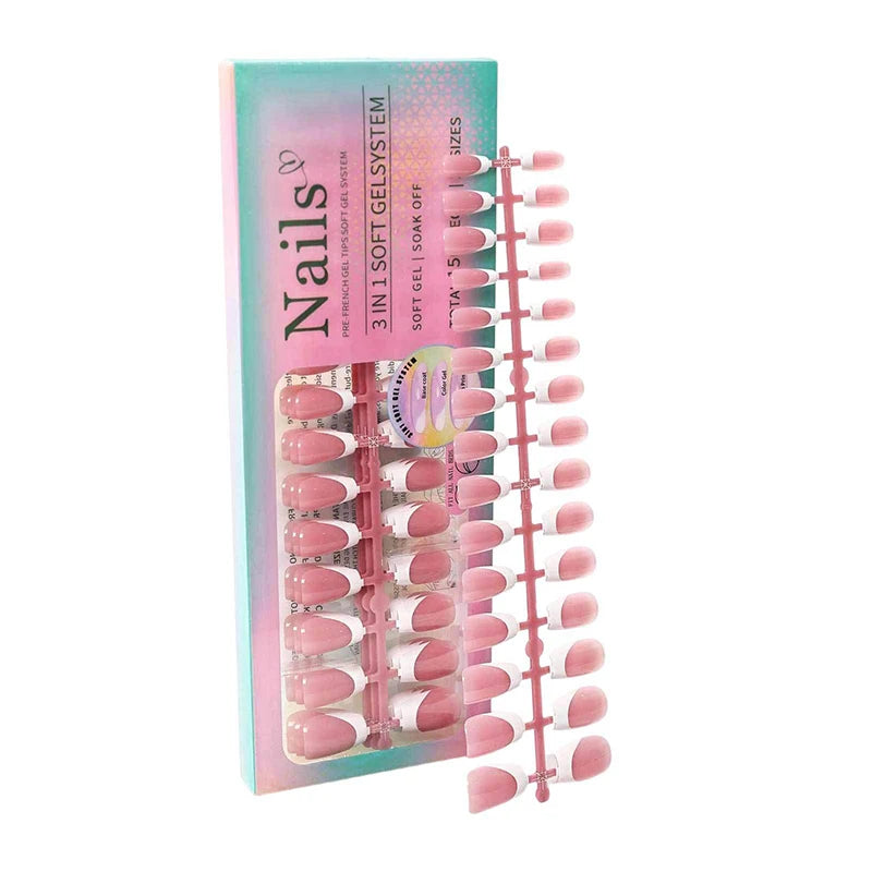 150pcs Boxed French Gel Tips Press On Nails Almond Nails 15 Sizes Pre-applied Fake Nails For Manicure Extension